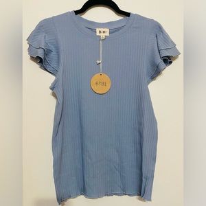 NWT BiBi Ribbed Knit Ruffle Detail Short Sleeve Top Small